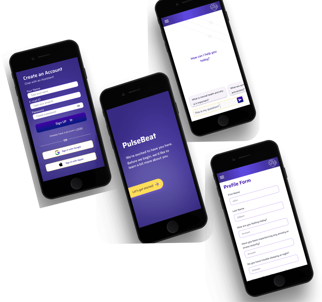 PulseBeat mobile app health tracking interface